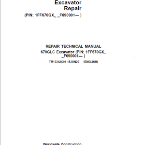 John Deere 670GLC Excavator Repair Service Manual