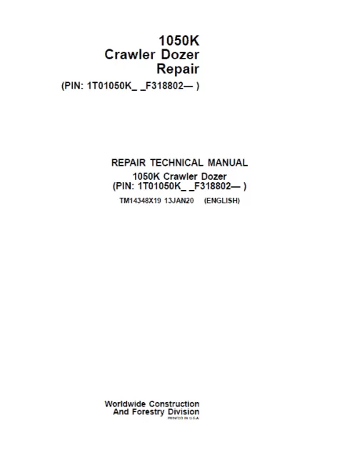 1-165 John Deere 1050K Crawler Dozer Services Manual
