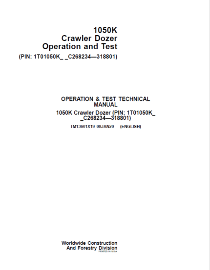 John Deere 1050K Crawler Dozer Service Manual