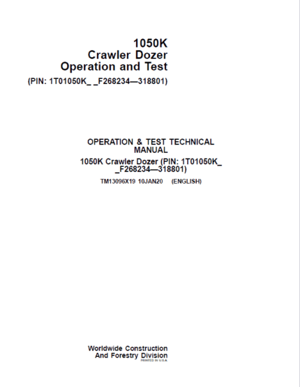 John Deere 1050K Crawler Dozer Service Manual