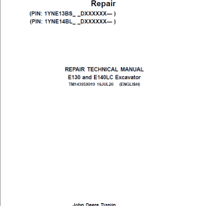 John Deere E130, E140LC Excavator Repair Service Manual