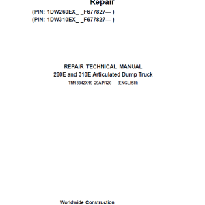 John Deere 260E and 310E Articulated Dump Truck Services Manual