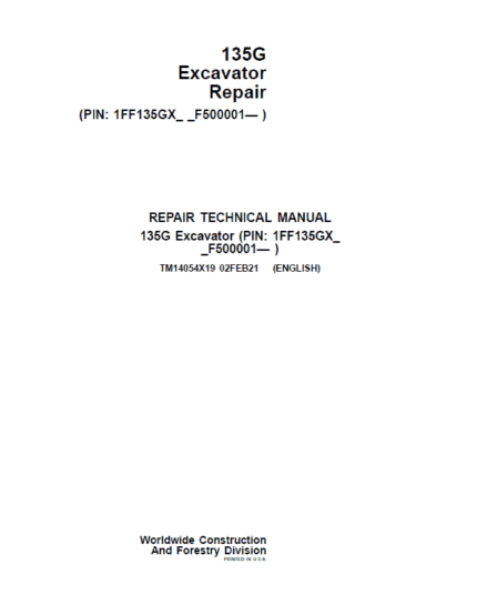 John Deere 135G Excavator Service Manual