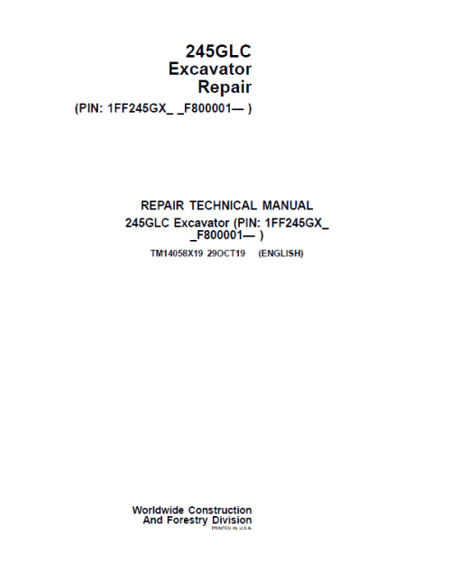 John Deere 245GLC Excavator Service Manual