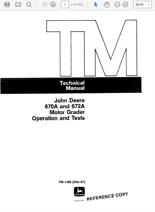 John Deere 670A, 672A Motor Grader Technical Manual