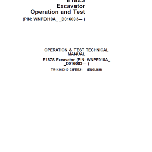 John Deere E18ZS Excavator Repair Service Manual