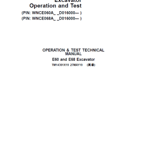 John Deere E60, E68 Excavator Repair Service Manual