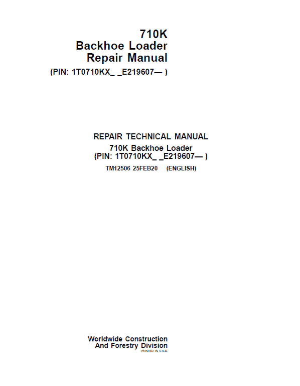 John Deere 710K Backhoe Loader Repair Service Manual