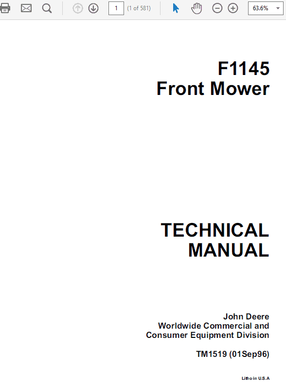 1-190 (1) John Deere F1145 Front Mower Repair Technical Manual
