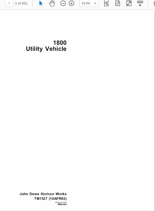 John Deere 1800 Utility Vehicle Service Manual TM1527