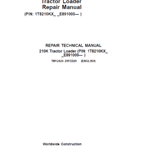 John Deere 210K Tractor Loader Repair Technical Manual