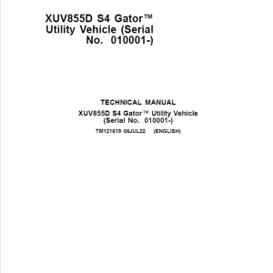 John Deere XUV855D S4 Gator Utility Vehicle Service Repair Manual