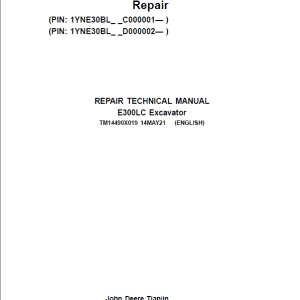 John Deere E300LC Excavator Repair Manual