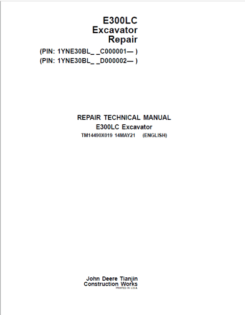 John Deere E300LC Excavator Repair Manual