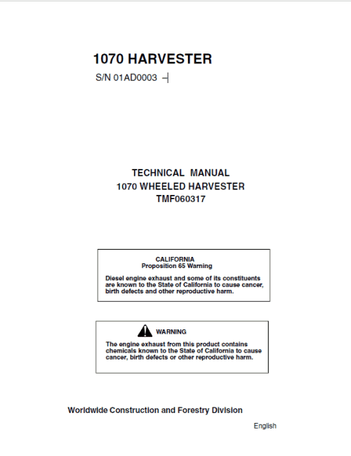 John Deere Timberjack 1070 Harvester Repair Service Manual
