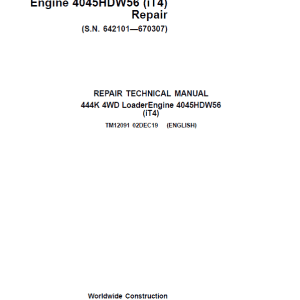 John Deere 444K 4WD Loader Engine 4045HDW56 iT4 Technical Manual