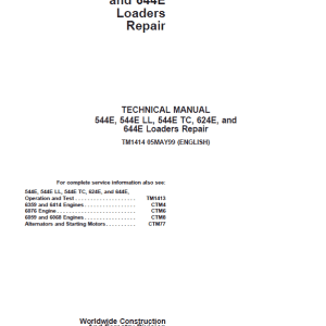 John Deere 544E, 544E LL, 544E TC, 624E, 644E Loader Technical Manual