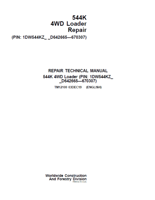 John Deere 544K 4WD Loader Service Manual