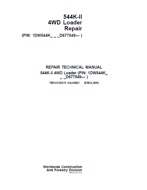 John Deere 544K-II 4WD Loader Technical Manual