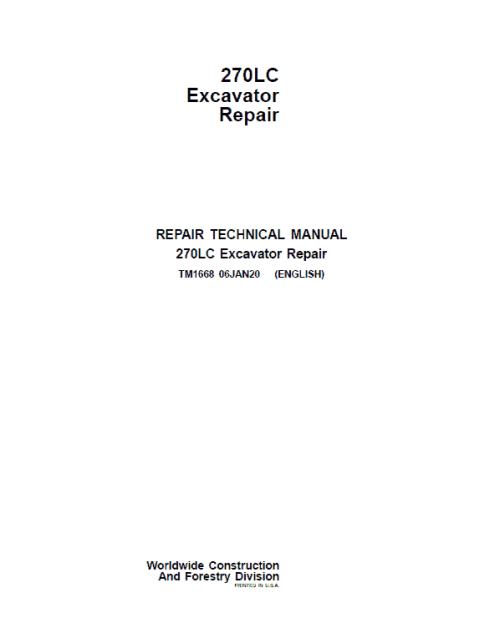 John Deere 270LC Excavator Repair Service Manual