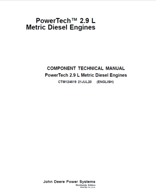 John Deere PowerTech 2.9L Metric Diesel Engines Repair Manual