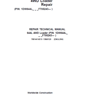 John Deere 644L 4WD Loader Repair Technical Manual
