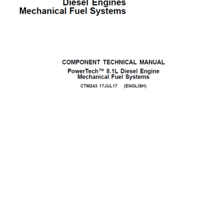 John Deere PowerTech 8.1L Diesel Engines Mechanical Fuel Systems Repair Manual