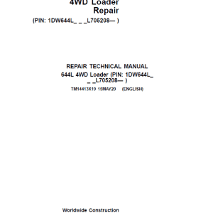 John Deere 644L 4WD Loader Repair Service Manual
