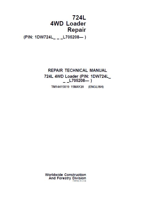 John Deere 724L 4WD Loader Repair Technical Manual