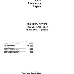 John Deere 190E Excavator Repair Service Manual