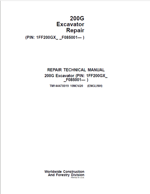 John Deere 200G Excavator Repair Service Manual