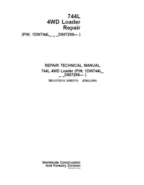 John Deere 744L 4WD Loader Repair Technical Manual