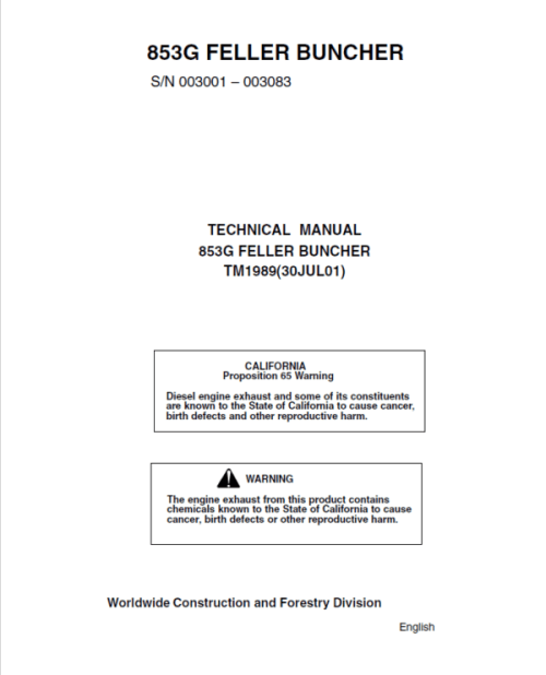John Deere 853G Feller Buncher Technical Manual