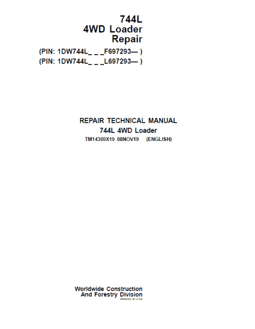 John Deere 744L 4WD Loader Repair Service Manual