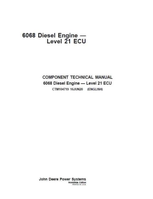 John Deere 6068 Diesel Engine Level 21 ECU Repair Service Manual