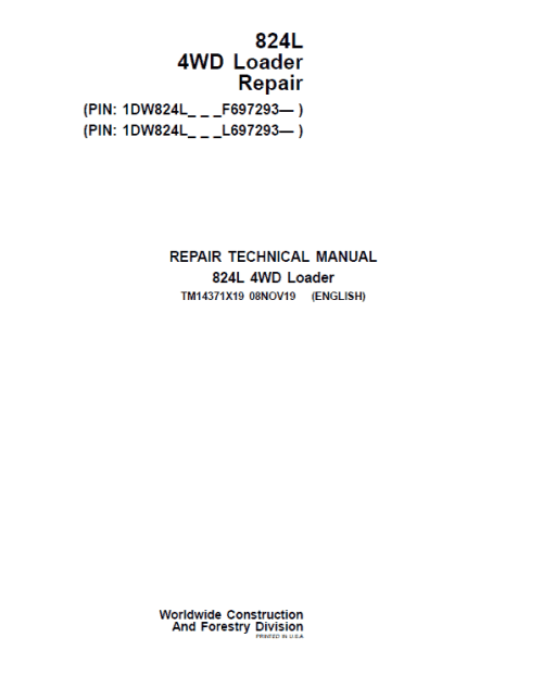 John Deere 824L 4WD Loader Repair Service Manual