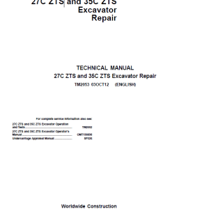 John Deere 27C ZTS, 35C ZTS Excavator Repair Service Manual