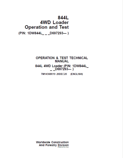 John Deere 844L 4WD Loader Repair Technical Manual