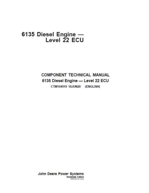 John Deere 6135 Diesel Engine Level 22 ECU Repair Service Manual