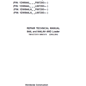 John Deere 844L, 844LAH 4WD Loader Repair Technical Manual