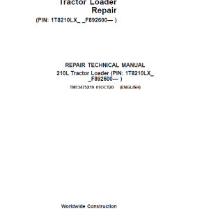 John Deere 210L Tractor Loader Repair Service Manual