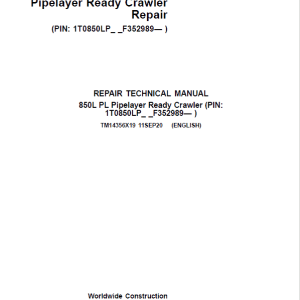 John Deere 850L PL Crawler Dozer Repair Service Manual