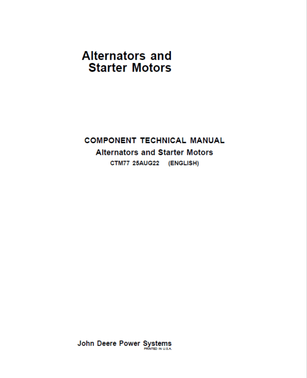 John Deere Alternators and Motors Service Repair Manual