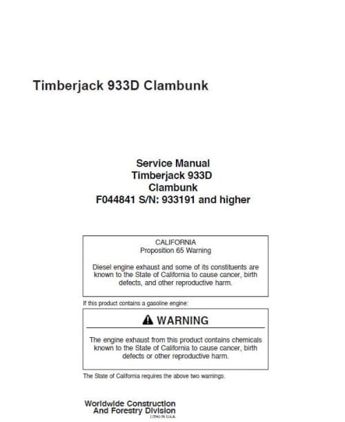 Timberjack 933D Clambunk Service Repair Manual