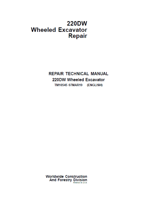 1-53 (1) John Deere 220DW Wheeled Excavator Service Manual