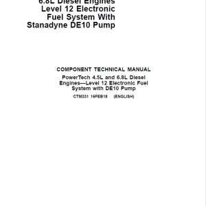 John Deere PowerTech 4.5L, 6.8L Diesel Engines Level 12 Electronic Fuel System – Stanadyne DE10 Pump Repair Manual