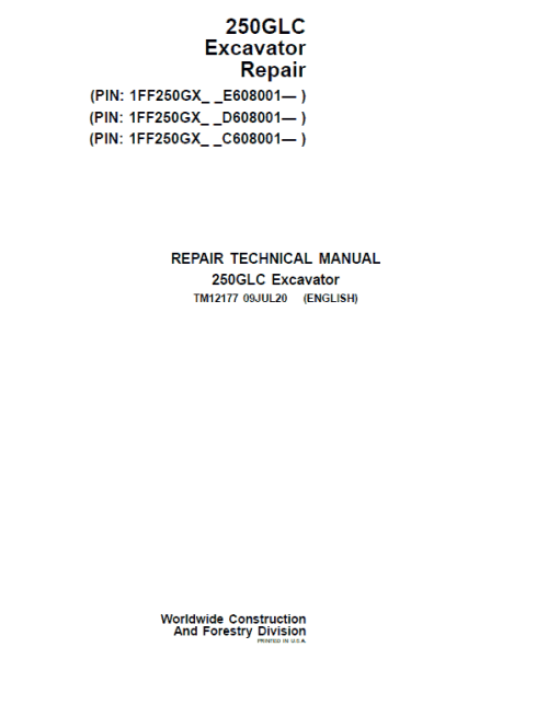 John Deere 250GLC Excavator Service Manual