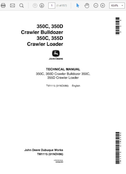 John Deere 350C, 355D Crawler Tractor Service Manual