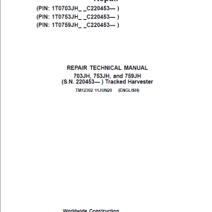 John Deere 703JH, 753JH, 759JH Harvester Repair Manual
