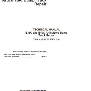 John Deere B35C, B40C Articulated Dump Truck Repair Service Manual